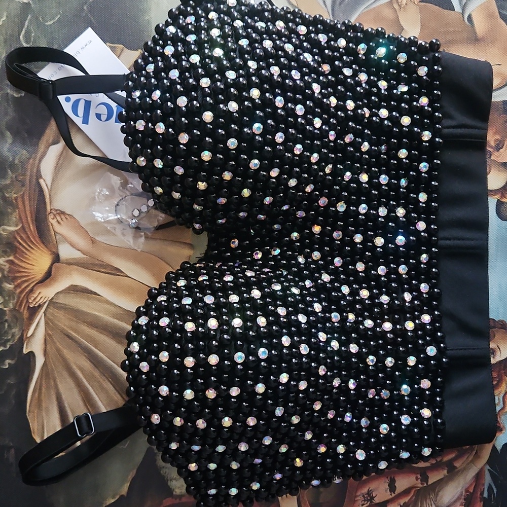 🪩🪩🪩 BLUE B. Sequined and Beaded Bustier Top 🪩🪩🪩